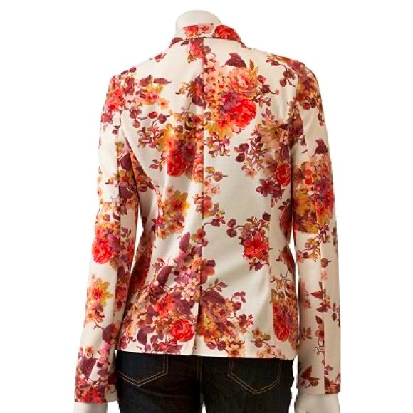 LC Lauren Conrad Cream & Multicolor Autumn Floral Single Button Blazer Jacket - Picture 3 of 15